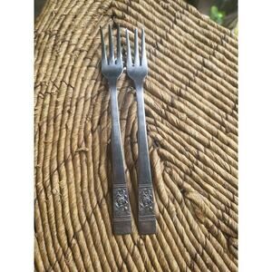 Vtg National Stainless‎ Steel Laureen Rose Flower Japan 2 Pc Cocktail Fork